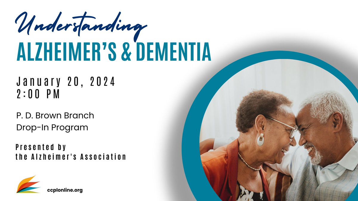 Join us for a presentation by the Alzheimer's Association to learn more about the impact of Alzheimer’s, the difference between Alzheimer’s and dementia, and the stages and risk factors of the disease. Drop in.

Jan. 20 at 2PM
P. D. Brown
Learn More: ow.ly/eMFe50PTERy