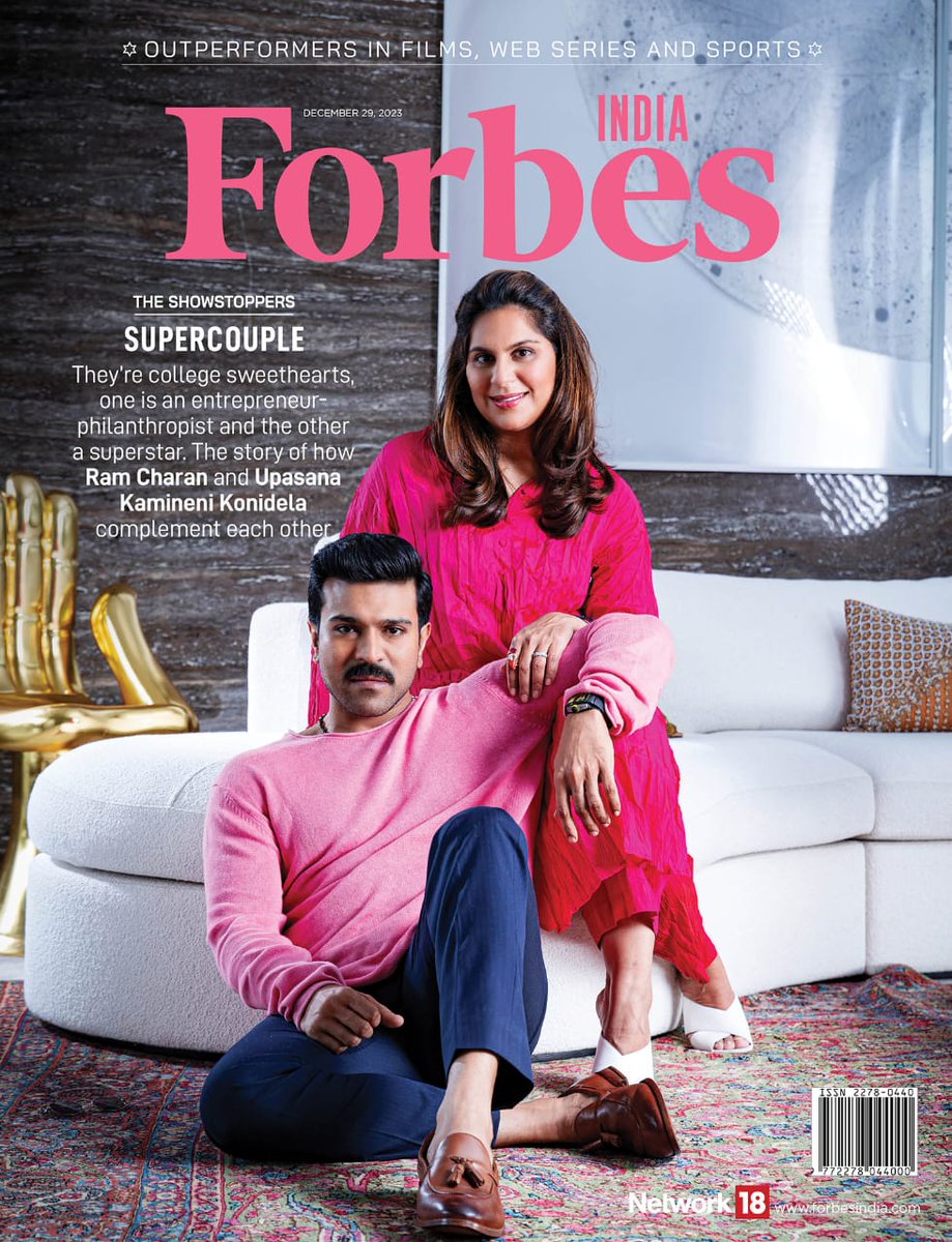 World's Top Magazine Forbes' recent edition features 𝐆𝐋𝐎𝐁𝐀𝐋 𝐒𝐓𝐀𝐑 @AlwaysRamCharan Garu & his wife @upasanakonidela Garu #RamCharan #GlobalStarRamCharan #GameChanger #RC16