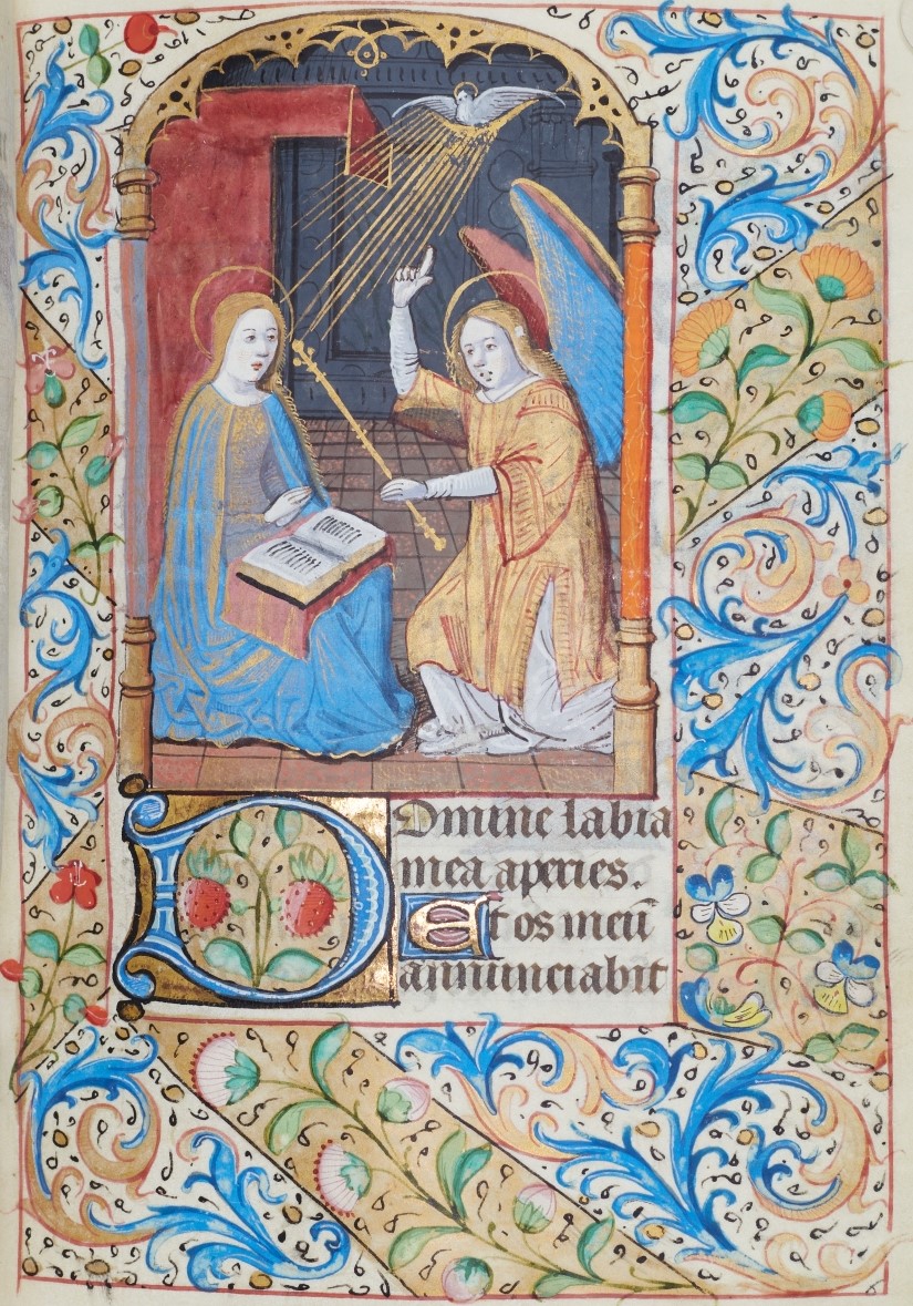 Today is the fourth Sunday of Advent. Luke 1:30-32 'Do not be afraid, Mary; you have found favour with God. You will conceive and give birth to a son, and you are to call him Jesus. He will be great and will be called the Son of the Most High.' MS 5204 f. 29 r.