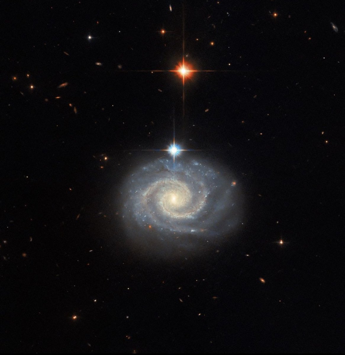 « Cette vue de #HubbleFriday montre la magnifique galaxie spirale MCG-01-24-014, située à 275 millions d'années-lumière.
Elle abrite un noyau extrêmement énergétique connu sous le nom de noyau actif de galaxie. »
