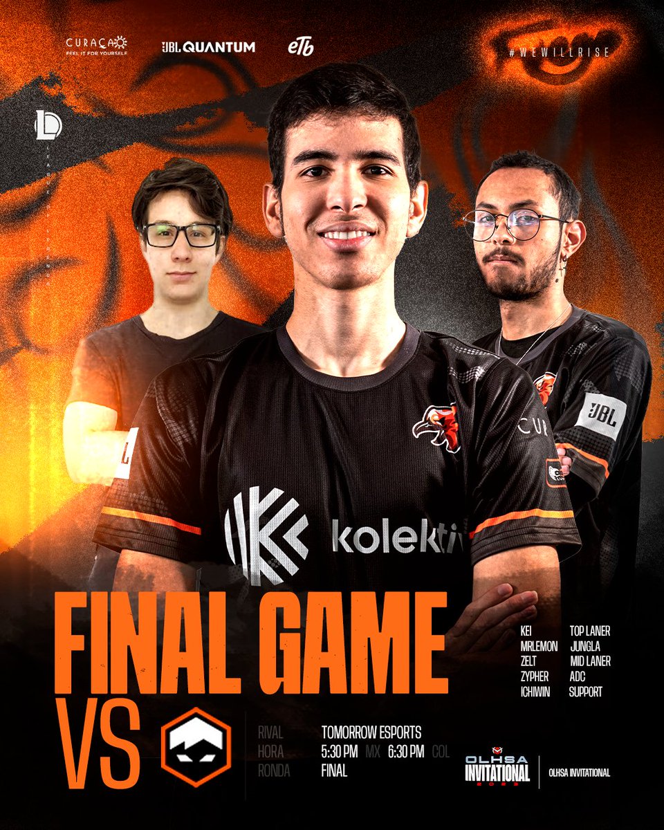 Es momento de enfrentar a nuestros demonios... PORQUE ESTA ES LA VENCIDA (se los prometo). 🔥🔥

FINAL <a href="/Olhsagg/">Olhsa Gaming</a> Cup 🏆
🆚 <a href="/TMREsports/">TMR Esports</a> 
17:30h 🇲🇽 | 18:30h 🇨🇴 | 19:30h 🇨🇼

#WeWillRise