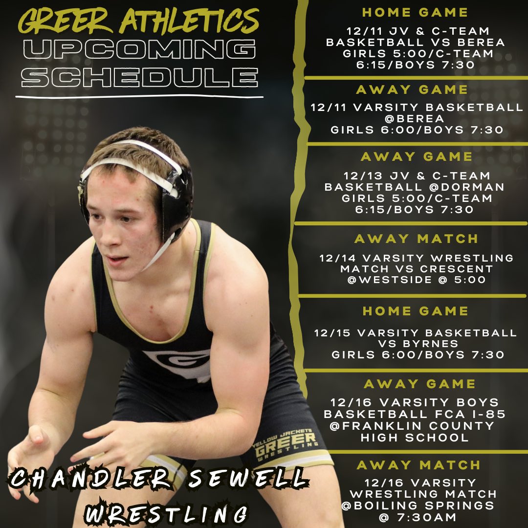 There are 7 opportunities to go and support our amazing student-athletes next week in basketball and wrestling. Go Jackets!