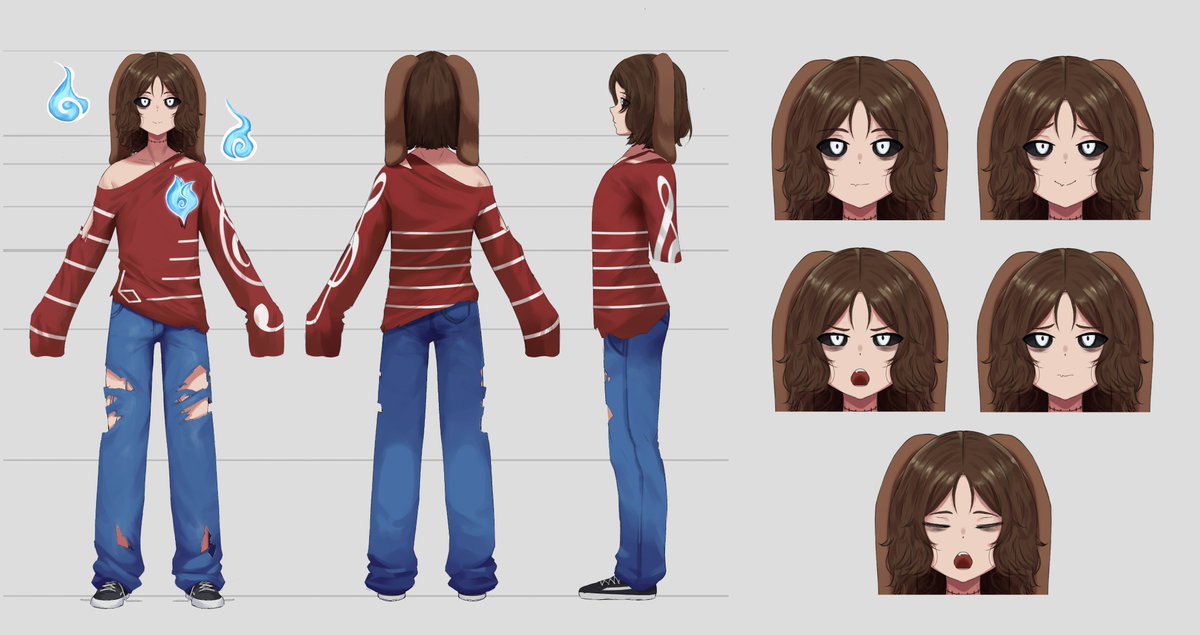 new full character sheet that my next 3d model will be based on, art by @Reiloong !!! the new fit design was done by @AlvaTheLordling !!!

i'm already in the waitlist for my 3d modeler.... it's coming together