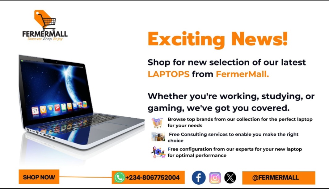 Exciting news, everyone!  

FermerMall now offers a range of the latest laptops. Whether you're a professional, student, or gamer, find the perfect match for your needs. 
Our experts can even configure it for you for free! 

 #laptops #TechInnovation #LaptopDeals #FermerMall