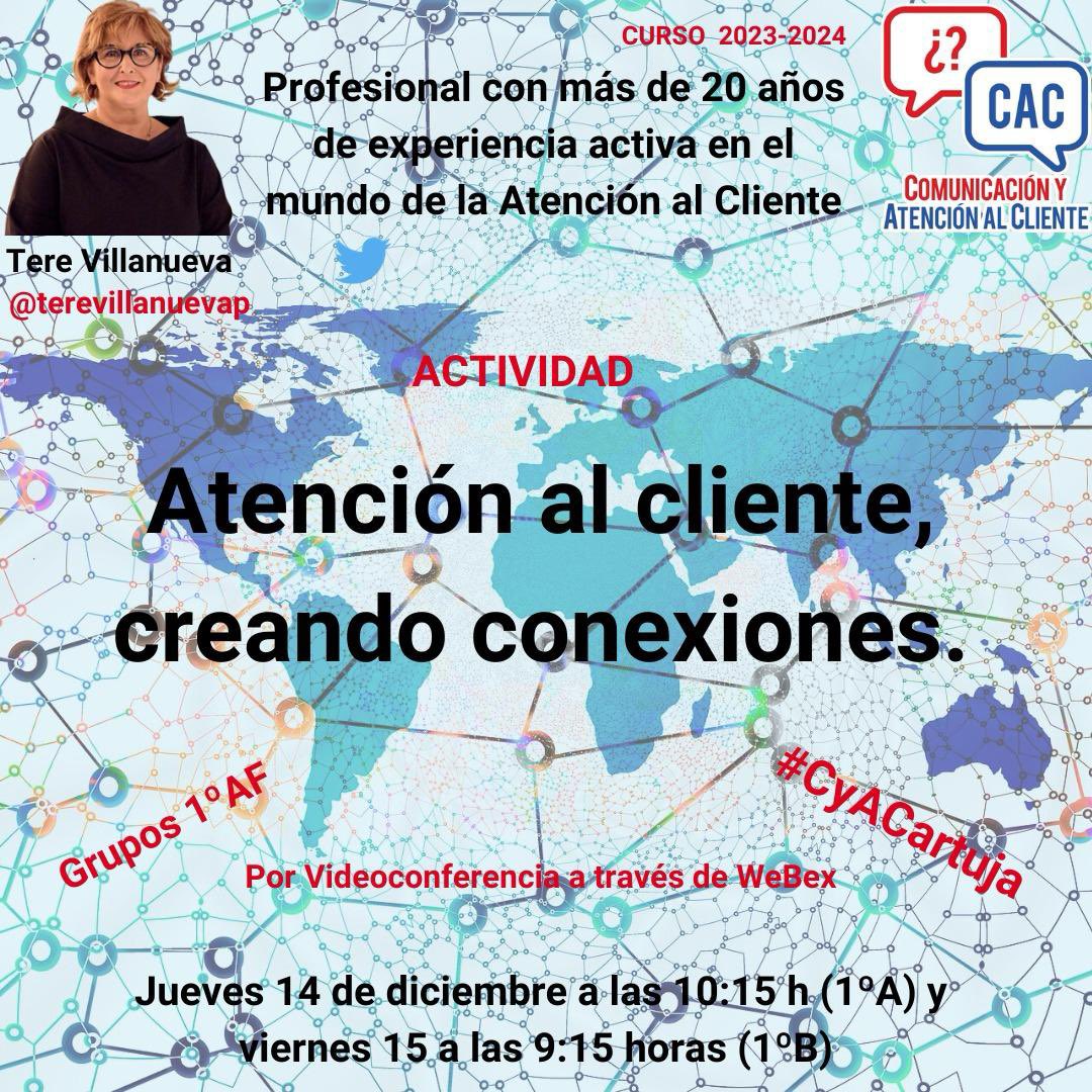 CyACartuja's tweet image. ¡Buenas noches #comunidad ! 🌌

Esta semana contaremos con @terevillanuevap , aprendiendo sobre la #AtenciónAlCliente , ese ámbito que a tantos alumnos les gusta. 🫢

Estará con nosotros el 14 y 15 para enseñarnos a crear #conexiones 😏

#CyACartuja #Atención #Al #Cliente