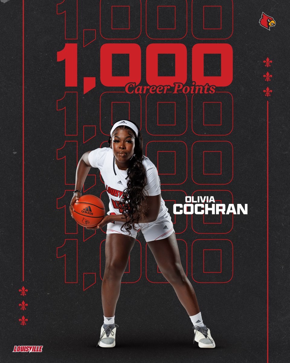 LouisvilleWBB's tweet photo. With her last bucket, @its_Olivia44 joins the 1,000 point club 👏👏

#GoCards https://t.co/dqQ1zHdoSf