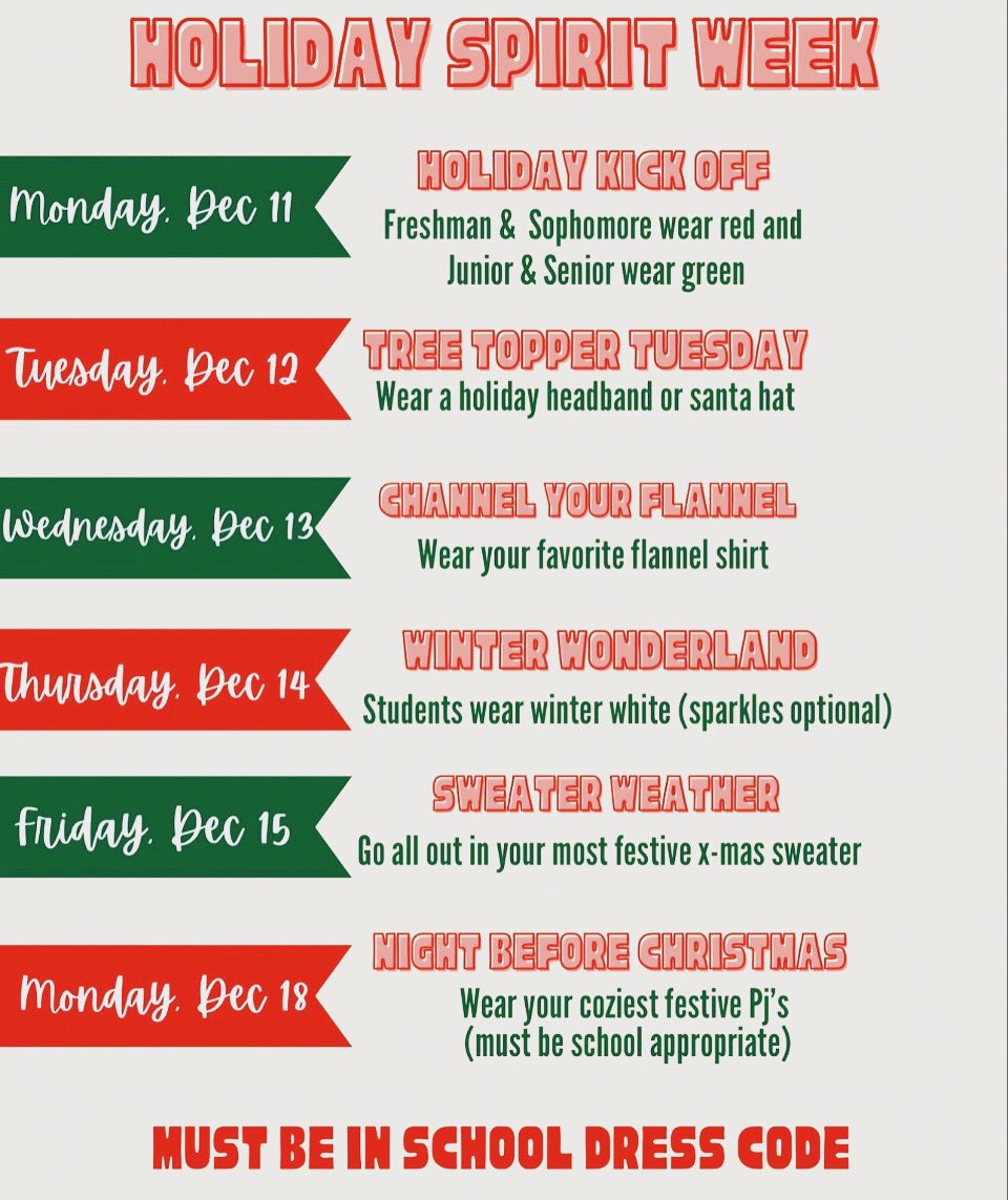 STUCO presents- Holiday Spirit Week! #redandgreen #santa #sweaterweather