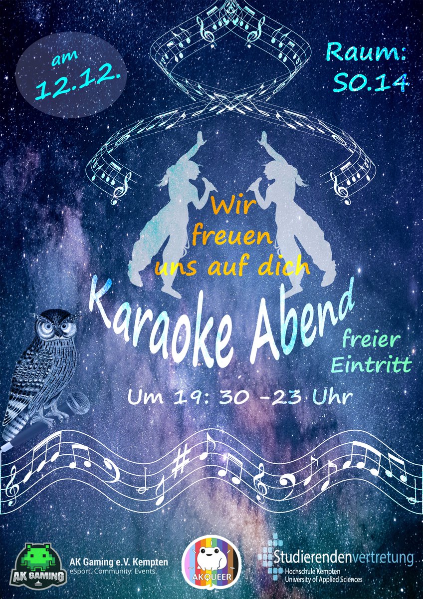 AkGamingeV's tweet photo. Juten Abend,

gemeinsam mit dem AK Queer haben wir einen Karaoke Abend fur euch organisiert.

Schaut gerne vorbei, singt euere Lieblingslieder und genießt den gelassenen Abend :) https://t.co/8vE0VVrGMK