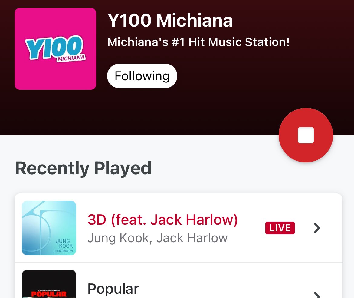 Thank you @LeslieOnAir for playing  
- #3D by #JungKook ft. #JackHarlow at #14 & 

- #TooMuch by #TheKidLaroi, #JungKook & #CentralCee at #18 on the 

@Y100Michiana_ #MichianaTop20Countdown today! 

🎶❤️