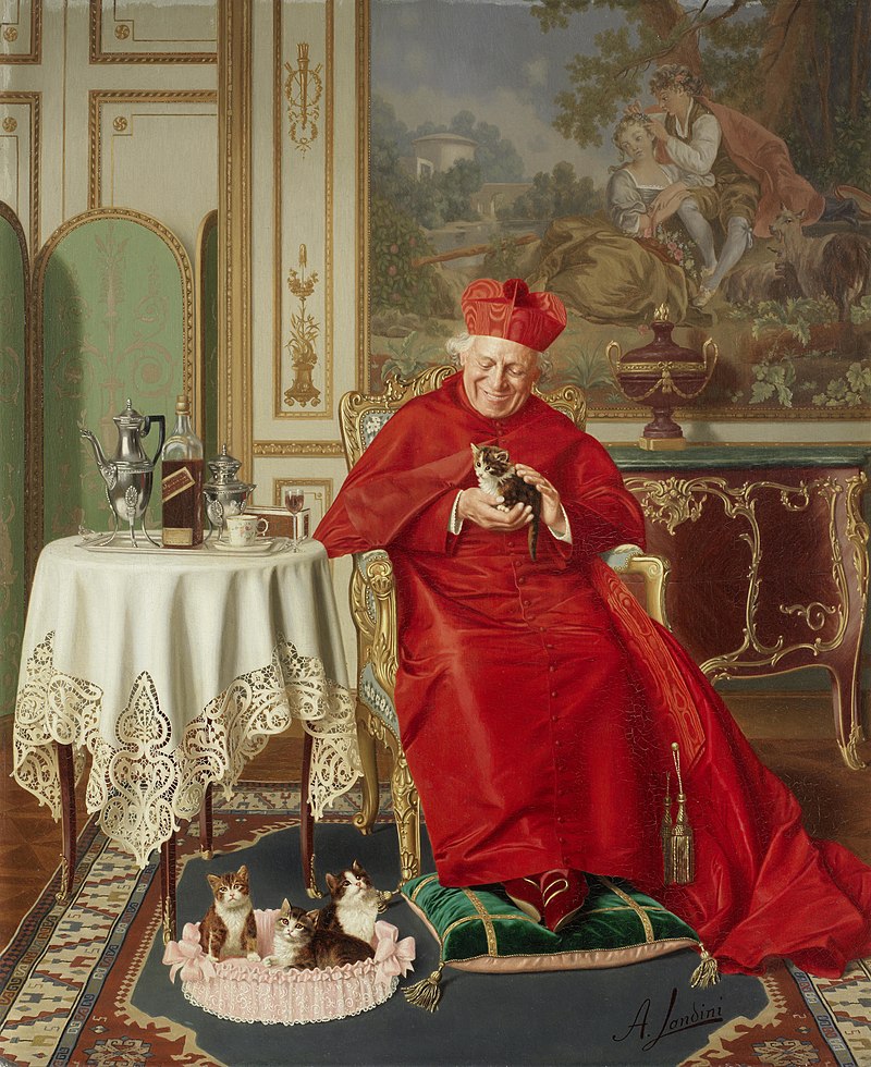 #QuadroDelGiorno
🎨#AndreaLandini (#10dicembre 1847 – Firenze, 1935) - Il favorito del cardinale (fine 19° secolo)
Olio su tela: 47 × 38,5 cm