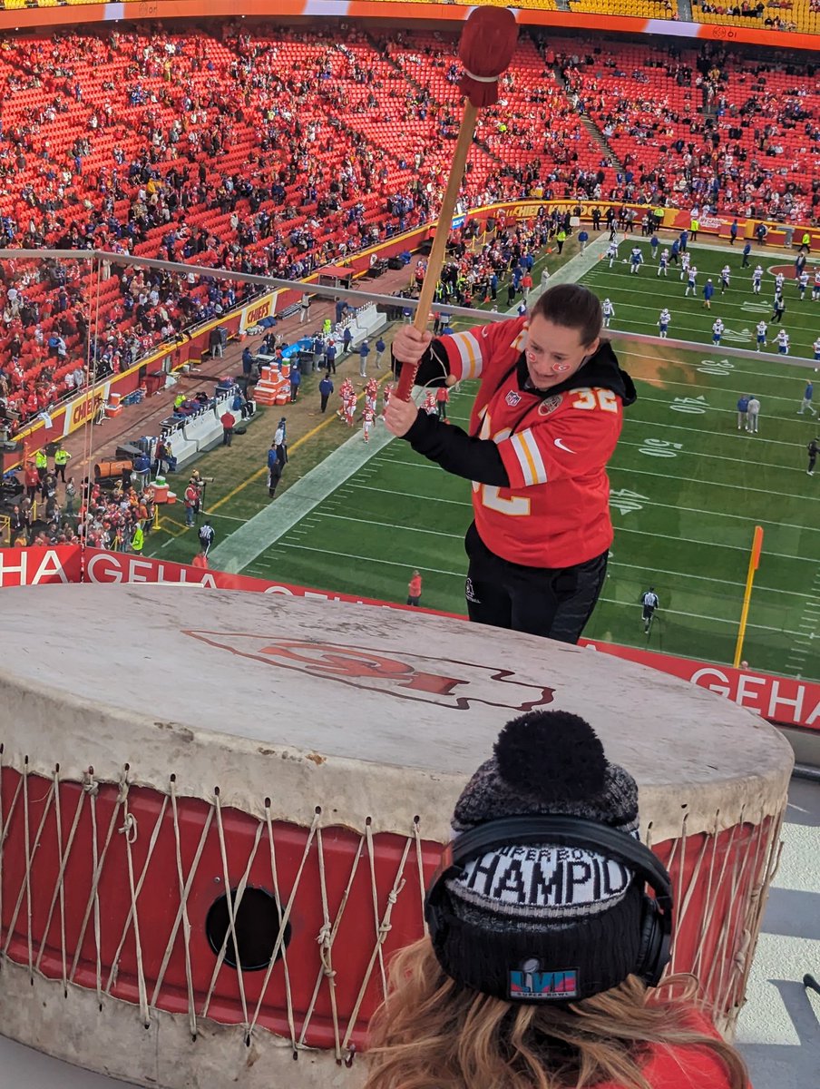 .@wflagfootball @abby_brown25 is getting the drum warmed up for the start of the Chiefs/Bills game. #BraveNation