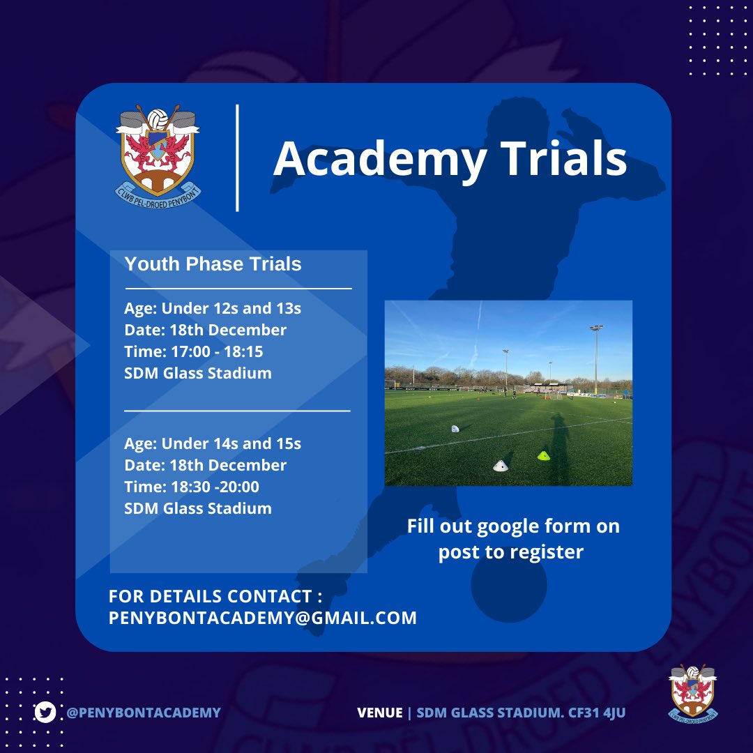 Trials for our Youth Phase are on the 18th December!

Please fill out the appropriate form below👇 

Under 12s &amp; 13s forms.gle/YuXiN2RJDA719H…

Under 14s &amp; 15s forms.gle/TFe9xYtmRNhz7b…