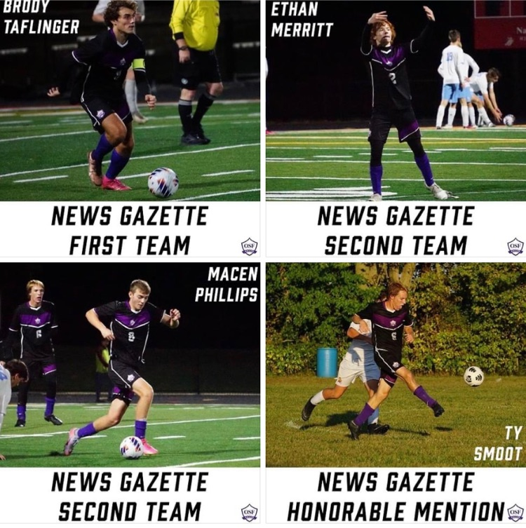 Congratulations to the following OSF soccer players for making the all News Gazette!
Brody Taflinger-1st team
Ethan Merritt-2nd team
Macen Philips-2nd team
Ty Smoot-Honorable Mention