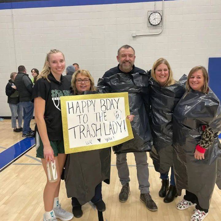 ProductionsW7's tweet photo. (Trash) 📷dump alert! Last night's @jollygoodsoda Player of the Game - Laconia senior Callista Vande Berg made her presence known on her b day and has a quickly growing fan base! 👏👏👏🗑🗑🗑🗑 #trashlady #laconiafunk @LaconiaGirlsBB https://t.co/pLAQdVQfeH