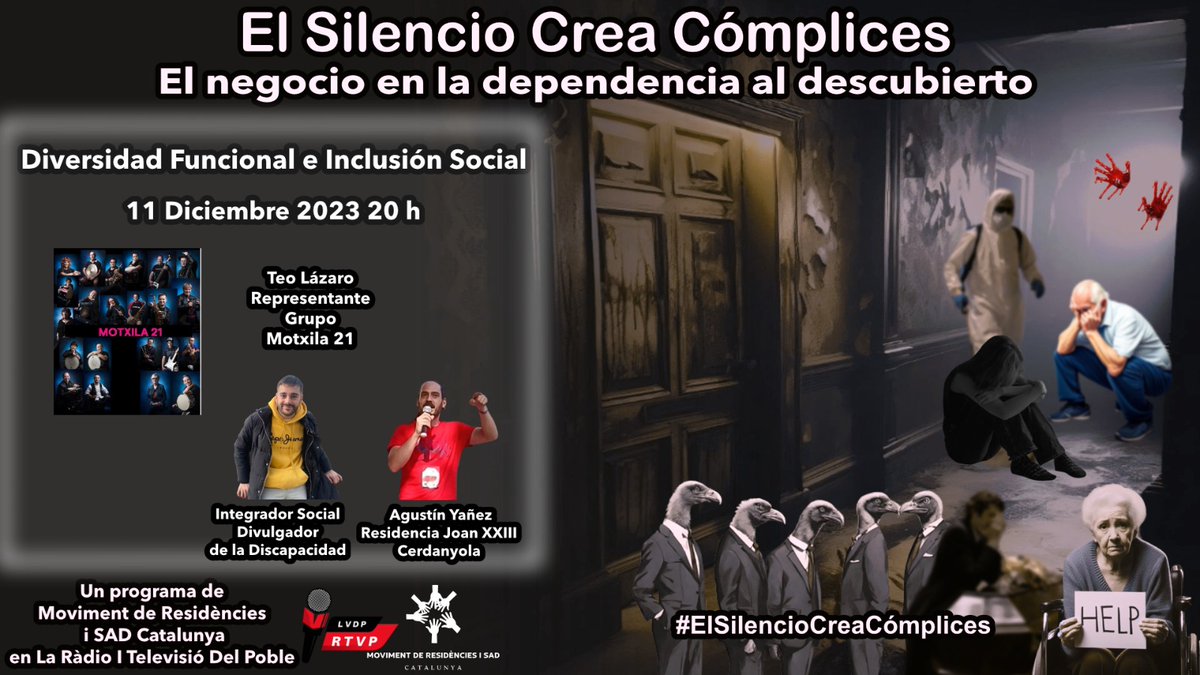 DiciembreYo's tweet photo. Mañana tenemos una cita para recordar que #ElSilencioCreaComplices
"El negocio de la Dependencia al descubierto"
Síguenos a través de @RTVP_POBLE https://t.co/byIdwPDRpD