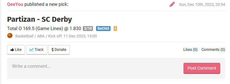 QeeYouBet's tweet photo. Adriatic League🇪🇺

83€ a gagner parmi les #RT et ceux qui me follow si le pari passe. Deux gagnants de 41,5€.

🏀Partizan - SC Derby

Pick : Over 169,5

Mise : 1%

Le Partizan va vouloir prendre sa revanche sur la Super Coupe ou ça a complétement choke.
Le retour de Punter fait énormément de bien.
Avramovic est out deux mois.
Après une grosse semaine d'EL ou ils ont du joué un OT contre Monaco et avec un match contre Zalgiris 3 jours après je m'attends a une belle victoire sans dépenser trop d'énergie défensivement.

Dispo en arjel.
Un maximum de #RT🔁#FAV ❤️pour soutenir et si vous suivez.

#TeamParieur