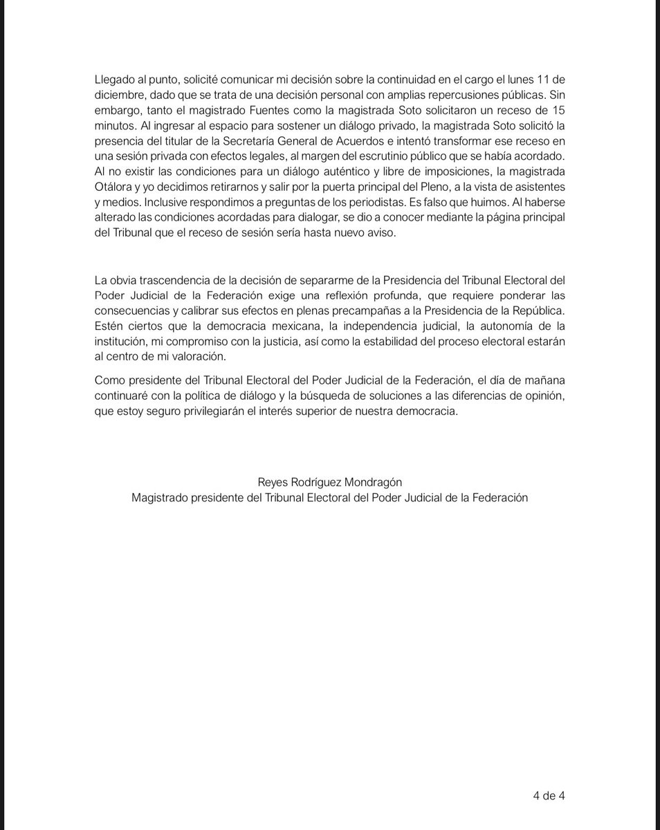 Deseo aclarar a la opinión pública algunos de los hechos suscitados en el <a href="/TEPJF_informa/">Tribunal Electoral del PJF</a> en los recientes días: