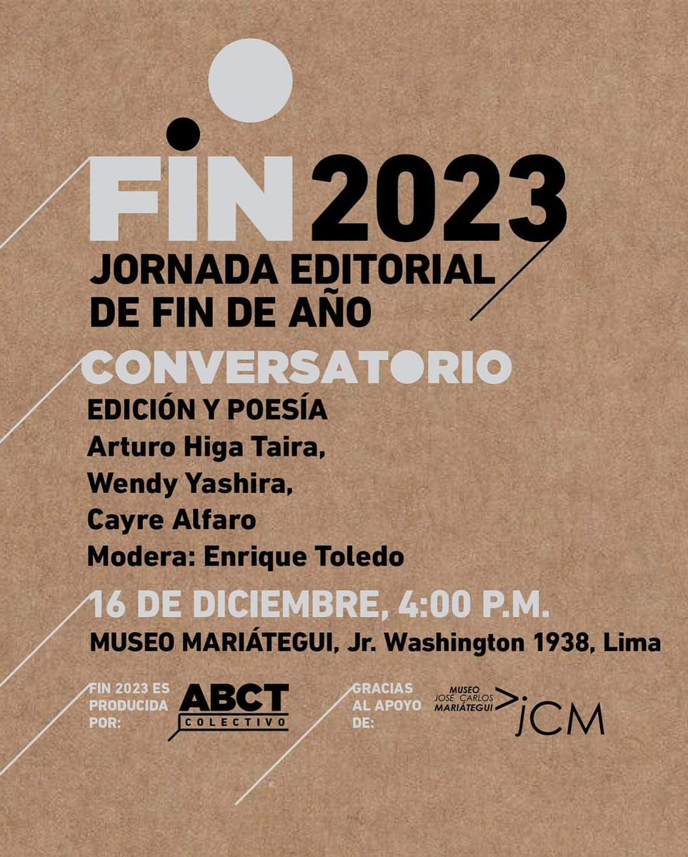 🪻Se viene esta bella jornada editorial de fin de año 💖 habrá conversatorios, presentaciones, feria y lecturas de poesía. Lxs esperamos este sábado 16 de diciembre en Museo Mariátegui. Jr. Washington 1938, Lima. 
Ingreso libre ☄️