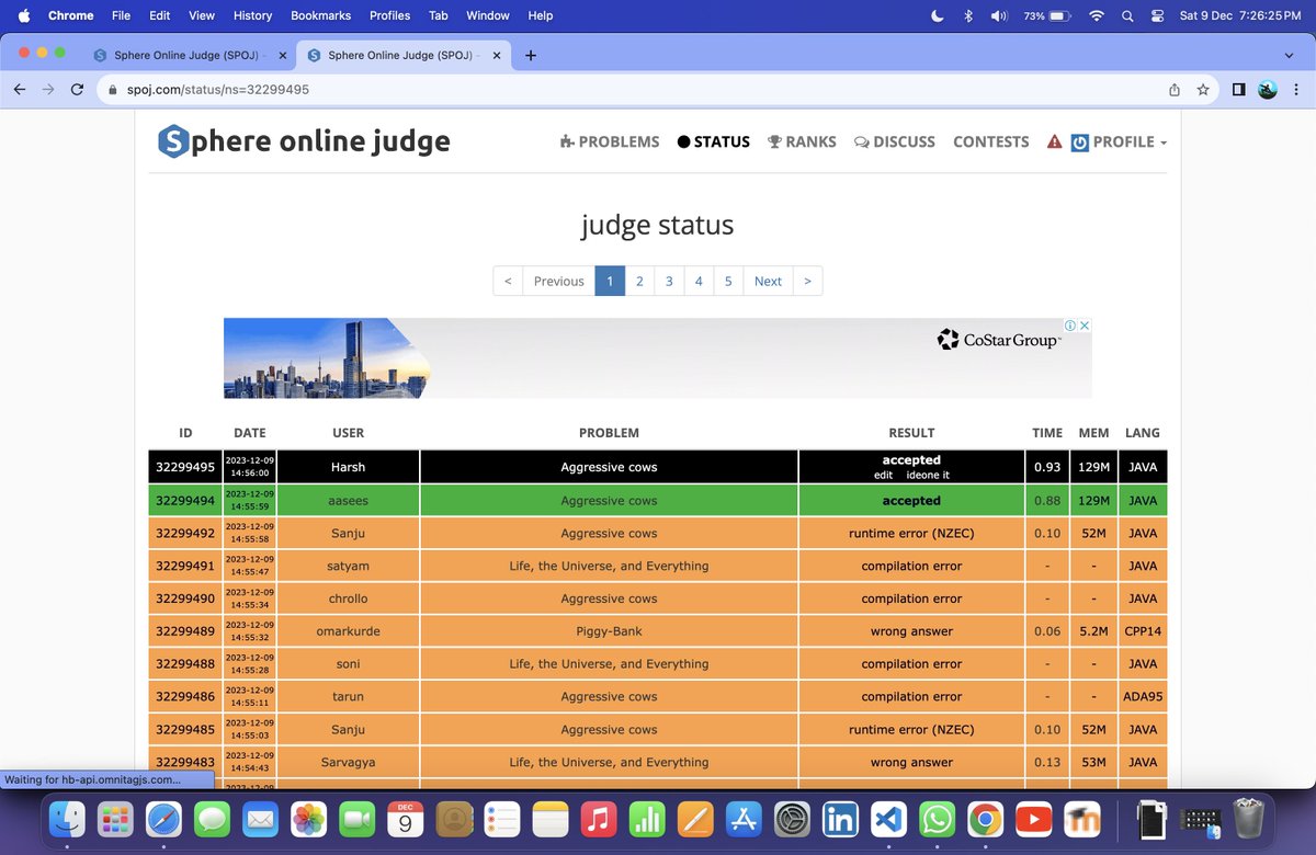 harsh_maitcse's tweet photo. Done advanced question on binary search.
#aggressive_cows
#sphere_online_judge
#binary_search https://t.co/v2a322gguE