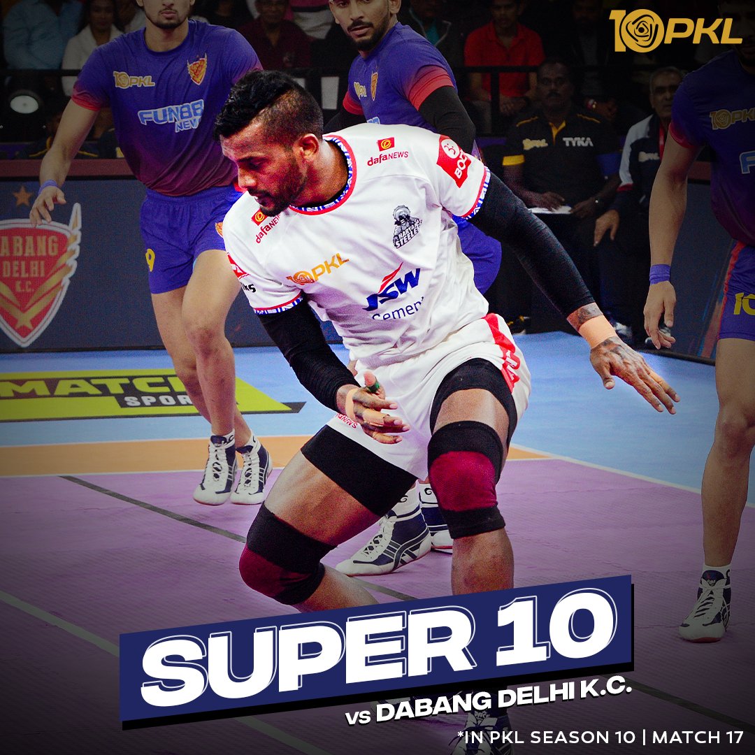 ProKabaddi's tweet image. As good as it gets from the 𝐁𝐚𝐚𝐡𝐮𝐛𝐚𝐥𝐢 🤩

Leading the charge for the Steelers with a Super 1️⃣0️⃣!

#ProKabaddi #PKL #PKLSeason10 #HarSaansMeinKabaddi #DELvHS #DabangDelhiKC #HaryanaSteelers