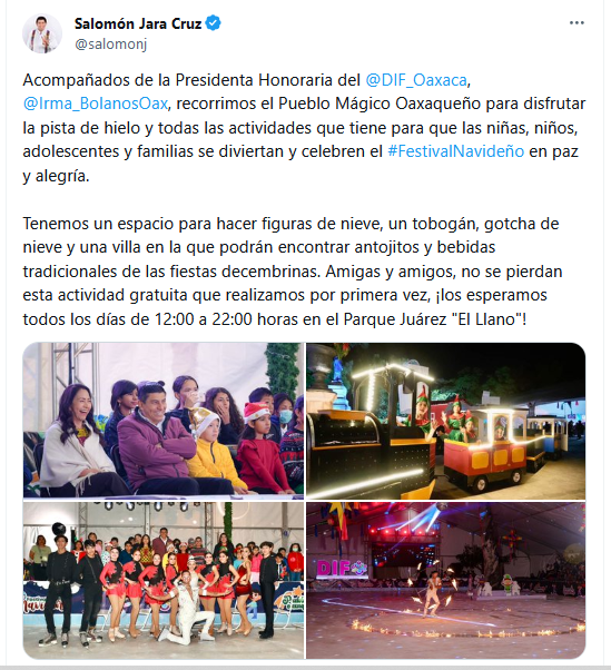 Replica_Tweets's tweet photo. #oaxaca
Y tu gober @salomonj es rencoroso?
No, el gobierna para todos, y le importan mucho los pueblos originarios
Por eso recreo la nieve de la costa, las pistas de #totontepec, y los toboganes de la sierra norte¡¡
y fue a #Mitla? no, creo, ese mpio no es de oax 🤣😂🤣 https://t.co/6lnBp3TAvr