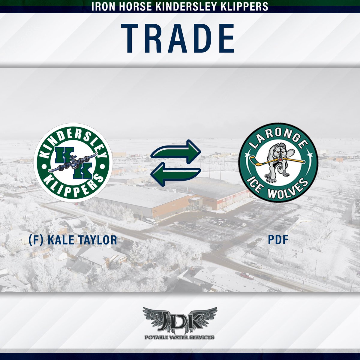 KlippersHockey's tweet photo. π¨π:
The Iron Horse Kindersley Klippers have received forward Kale Taylor from the @SJHL_IceWolves in exchange for a PDF.
#SJHLTransaction | #KlippersHockey https://t.co/mwIf6TBx01