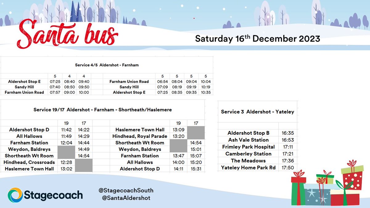 Looking for more Santa Bus? Come see us tomorrow.  A day off tomorrow for the bus before one last fun filled day on Monday.  <a href="/StagecoachSouth/">Stagecoach South</a>