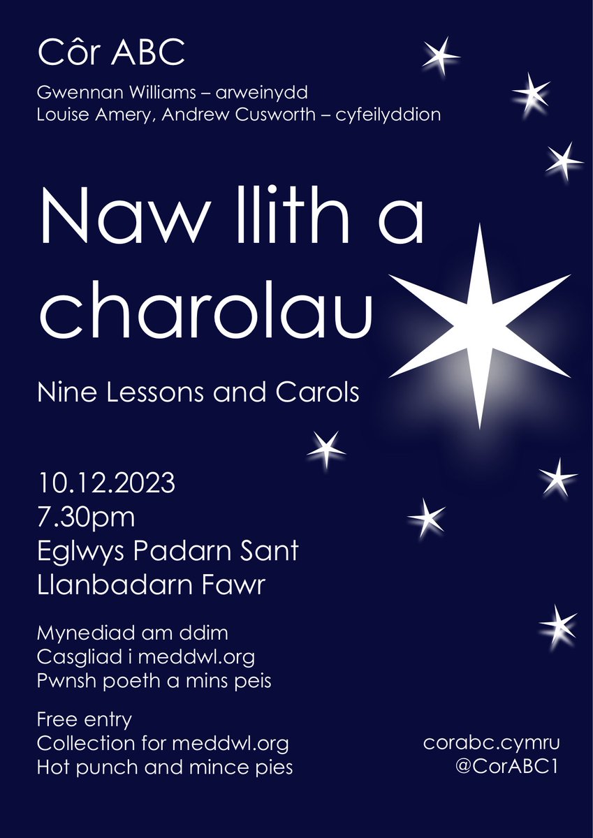 Edrych mlaen at eich croesawu chi i’n cyngerdd Naw Llith a Charolau HENO!

Eglwys Padarn Sant, Llanbadarn Fawr
10.12.23 am 7.30pm

Croeso cynnes i bawb!