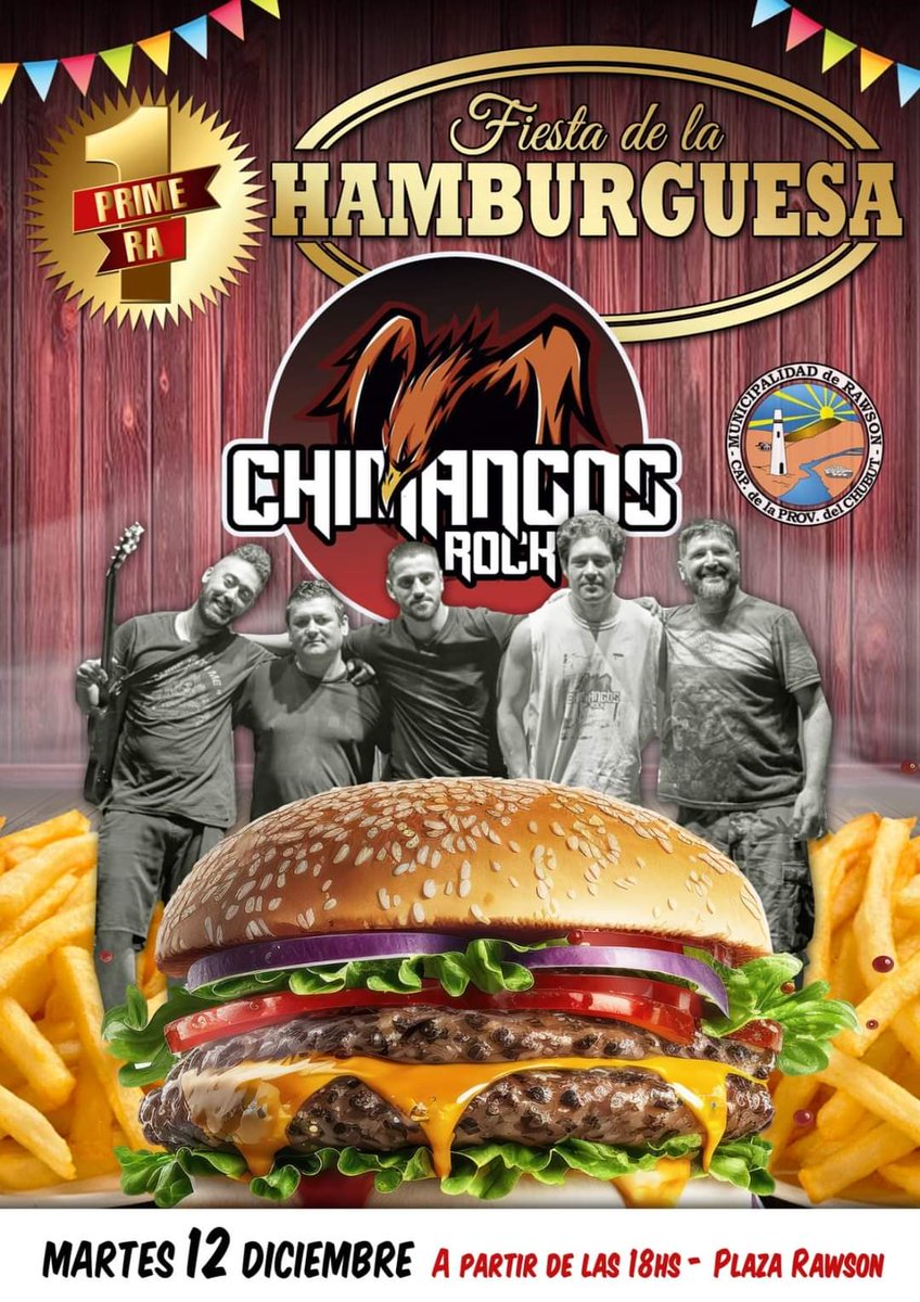 MuniRawson's tweet photo. SE ACERCA LA PRIMERA FIESTA DE LA HAMBURGUESA 🍔 

El evento se desarrollará este martes 12 de diciembre a partir de las 18 horas en inmediaciones de la Plaza Central “Guillermo Rawson”. 

¡Los esperamos!

#Rawson #LaNuevaCapital #VamosPorMás #Chubut https://t.co/sWiZdCog1z