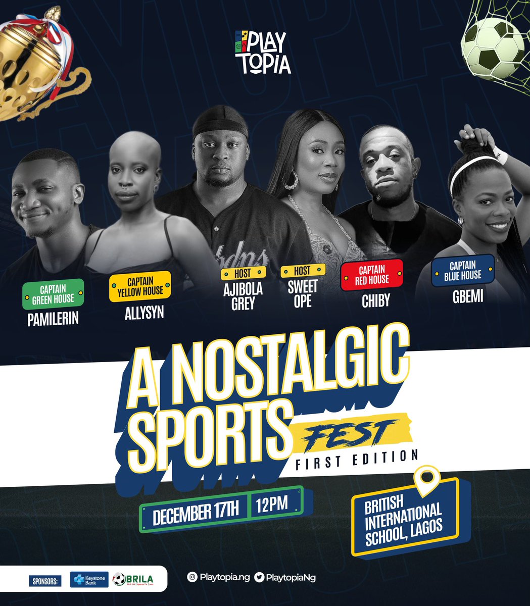 PlaytopiaNg's tweet photo. You’ve seen our hosts and captains, so we hope you know we aren’t playing! 🤩

Just one week to go and you’d experience a Sports Fest like no other! 🎉🏃🏾‍♂️💪🏽

Go get your tickets to attend NOW!! 

https://t.co/dZVmsu7YCo

There’s no other place to be on the 17th of December 🕺🏾🏆 https://t.co/a5vsuw0gAl
