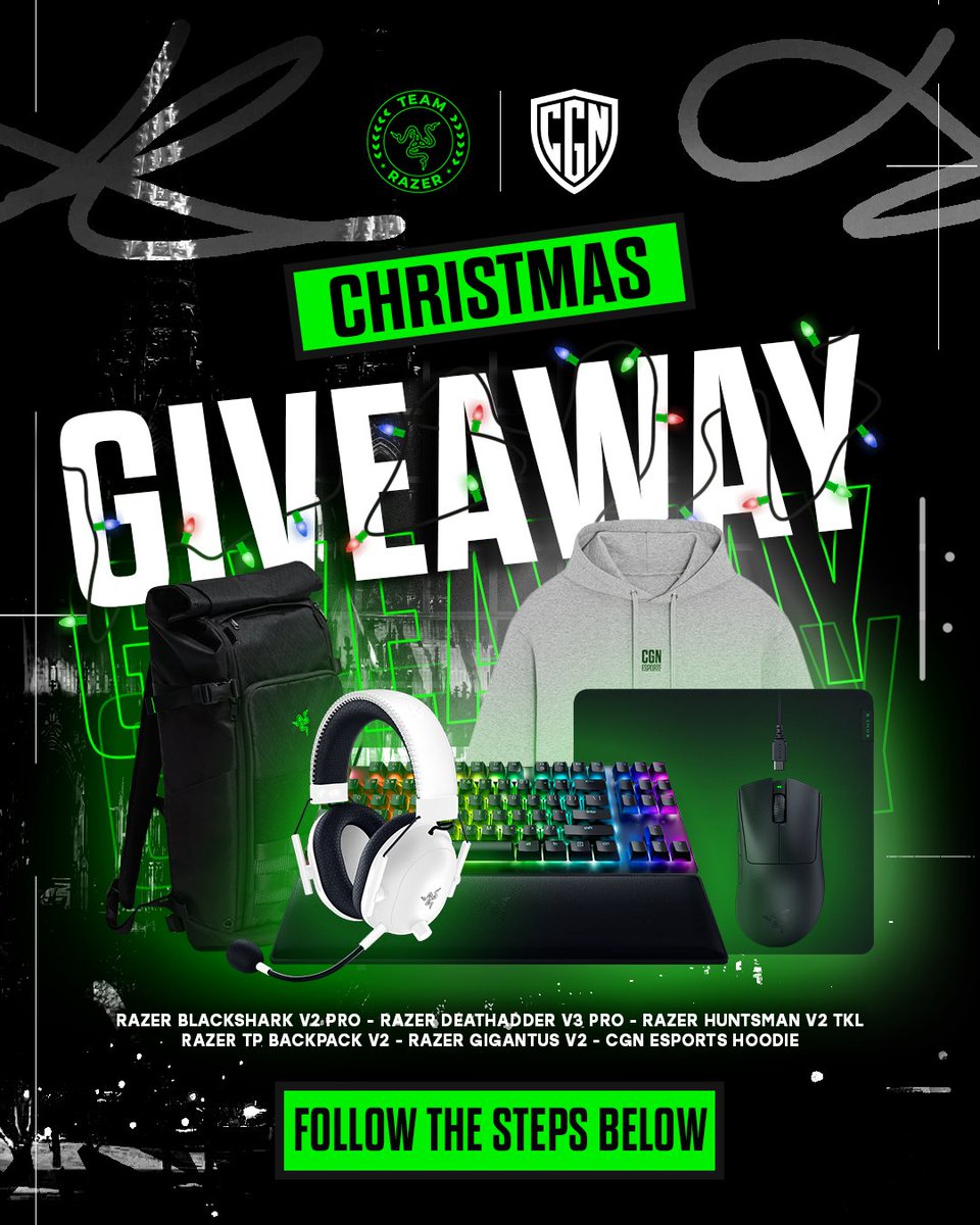 cgnesportsgg's tweet image. To kick off our collaboration, we've put together a Christmas GIVEAWAY 🌟

TO ENTER:
✅Follow @CGNEsportsGG, @TeamRazer &amp;amp; @RazerGermany
✅ Like &amp;amp; RT
✅Tag 2 Friends 

Ends on Christmas Eve 🎄I #GIVEAWAY