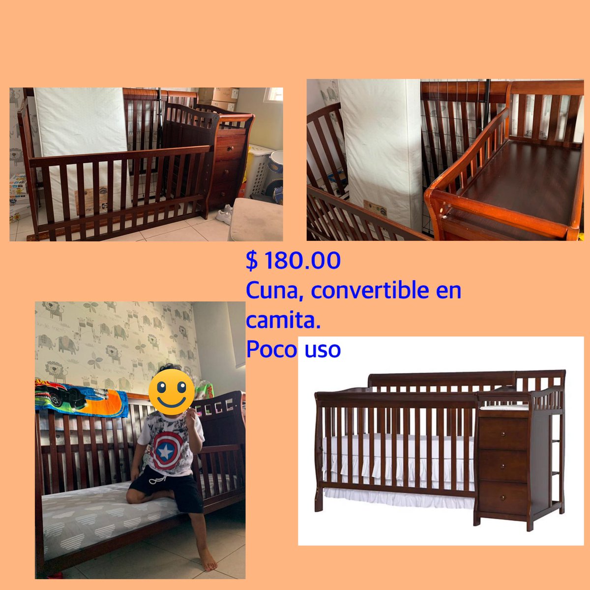 Lonyh10's tweet photo. Vendo cuna, poco uso. Convertible a camita, incluye gavetero. https://t.co/2lOOfxT2fb