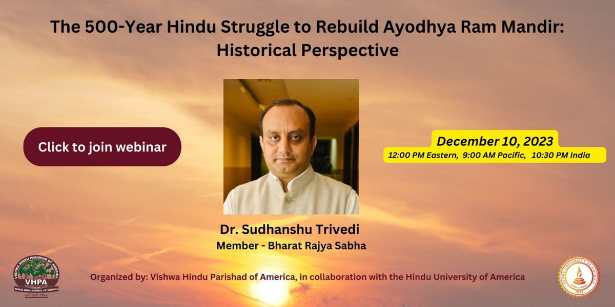 IHindudvesha's tweet photo. It's Showtime! Webinar 2 with Dr. Sudhanshu Trivedi (@SudhanshuTrived)is now live. Dive into the historical narrative of Ayodhya Ram Mandir. There's still time to join this captivating session. Happening Now! Be part of the experience. 
https://t.co/WDhQFXcWgG https://t.co/uko34fHuaB