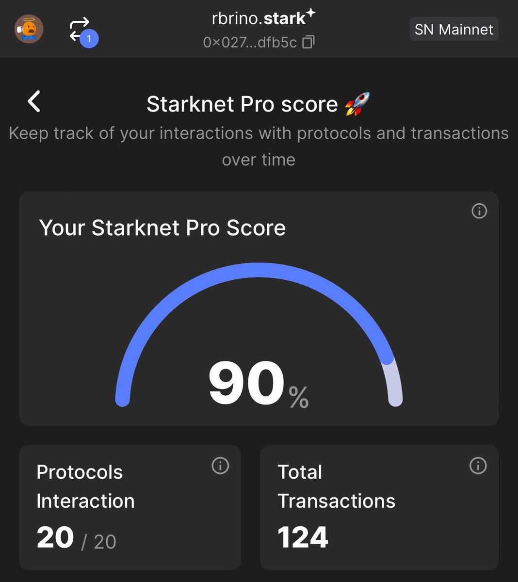 CrivariBrino's tweet image. My Starknet Pro Score 🏆  #ProScoreJourney  #StarknetProScore @myBraavos⁩