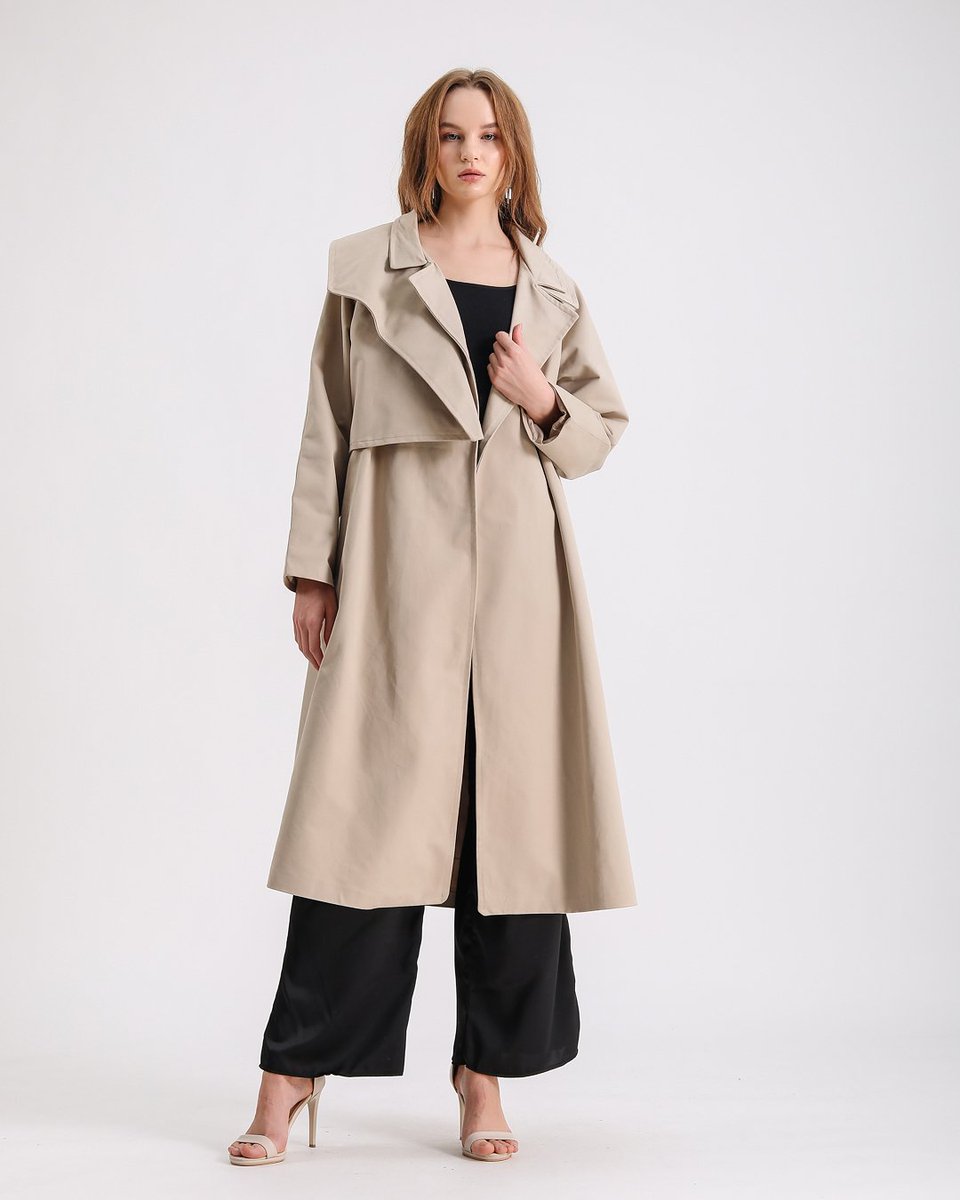 En çok sevilen ürünlerimizden Çift Yaka Trençkot stokları güncellendi🖤