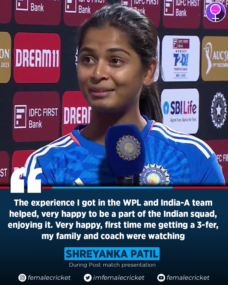 imfemalecricket's tweet photo. "Very happy, first time me getting a 3-fer"

~ Shreyanka Patil

#CricketTwitter #INDvENG | 📸: Jio Cinema https://t.co/8EmRAv4Utk