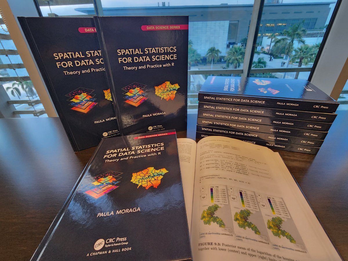 I just received the hardcopies of my book ✨ Spatial Statistics for Data Science ✨

👉 paulamoraga.com/book-spatial/

Many thanks @CRC_MathStats! They look great! 🤩

💻#rstats 🗺️#rspatial ⚡️#gischat 📊#RINLA 📈#datascience 🌍#dataviz 🌈#epitwitter 🌿#ecology 📕 #statistics