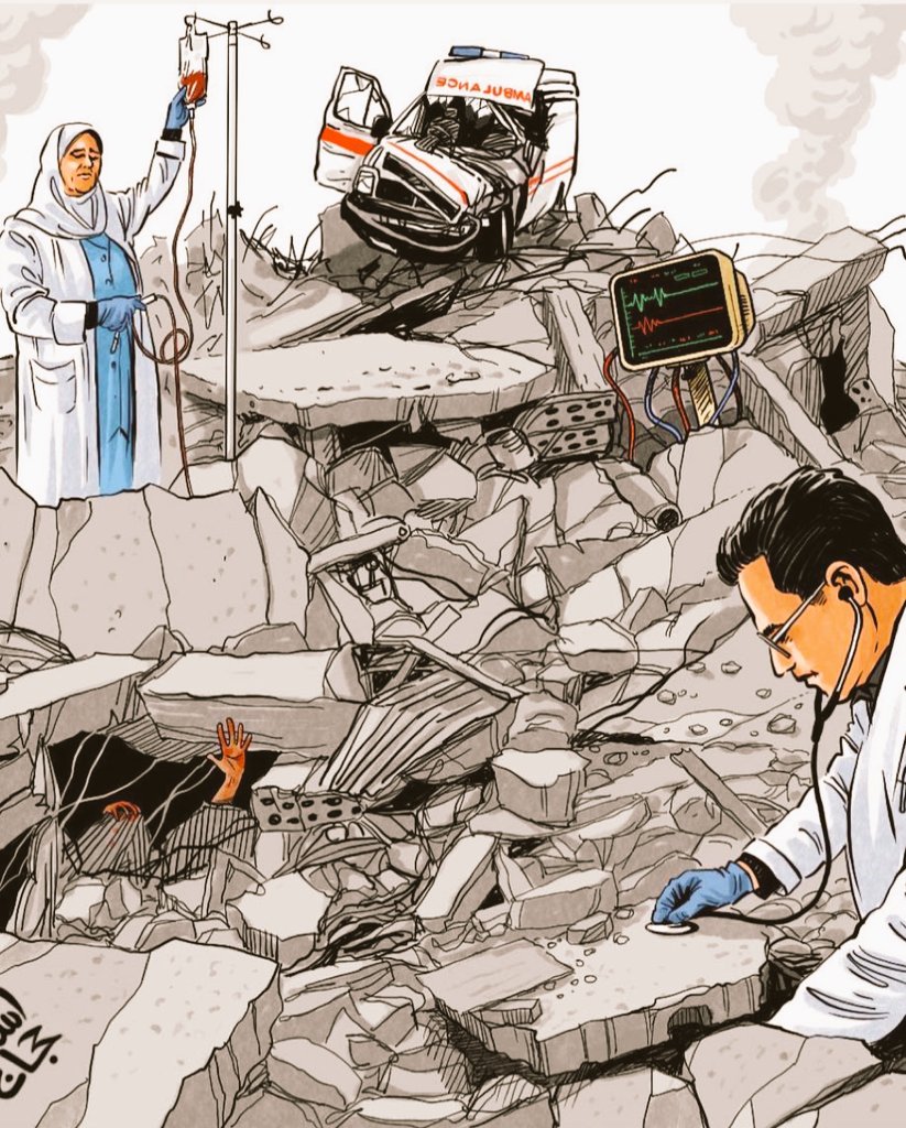Bir karikatür bazen ,
Yüzlerce sayfadan oluşan bir kitabın anlamatıdığı şeyi ,
Bir Karede anlatır insanlığa..

Anlık Gazze'deki katliam ve ordaki yüce gönüllü, cesur doktorların verdiği insanüstü çaba ..

GAZZEDE DOKTOR OLMAK

#GazaHolocaust 
#GazaGenocide 
#FilistinDireniyor