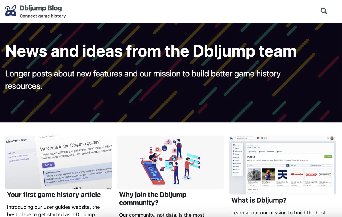 dbljumpgames's tweet photo. The Dbljump blog home page has a new look! Please check it out at https://t.co/GXkJJk0Avj

Thanks to @mmistakes for the lovely free #Jekyll theme... the new bits are actually just us starting to use features that were always there. https://t.co/MhxEJUquMK