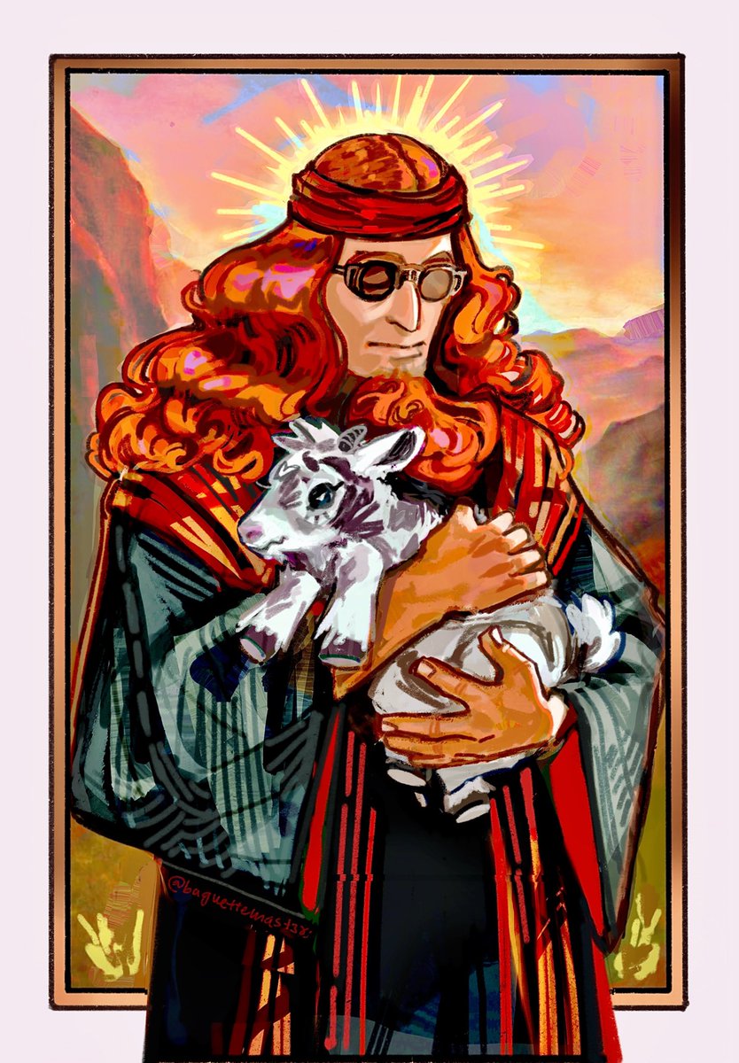 bildad holding a baby goat like jesus holding a lamb