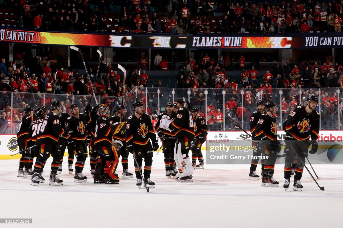 DarrenWHaynes's tweet photo. The Flames third period comebacks have been a charming story. Five wins when trailing after two periods leads the NHL and is three more than they had all last season. But it has also disguised a more troubling trend. No team has trailed more often going to the third than Calgary (19 times).

Not the 32nd place Sharks (16 times).

Not the 31st place Blackhawks (15 times).

Not the 30th place Ducks (18 times).

If NHL games were 40 minutes long, it would be the Flames in last place overall. Hello Macklin Celebrini!

So while all the late-game drama and the improbable rallies have written an inspiring story — and by no means am I here to diminish what they’ve achieved as it absolutely shows a team that refuses to quit, who battles to the buzzer, and those are all admirable qualities — but the sobering reality one can't lose sight of is those five third period comebacks have also been a byproduct of opportunity.

Using that same measuring stick, you know who sucks at third period comebacks? Vegas. Only once have the reigning Stanley Cup champions staged a third period comeback. Just one time!

But alas, only six times in 28 games have the Golden Knights found themselves needing to come back in the third period. Only the New York Islanders (5) have trailed after two periods less often.

So as much as I love that exhilarating feeling of finding my keys after I’ve lost them. I’d still prefer if I never misplaced them.

Third period comebacks is basically the team version of the cautionary tale that accompanies individual stats like blocked shots and body checks.

When are you getting in front of shots? When you don't have the puck.

When are you hitting opponents? When they've got the puck.

Not having the puck may produce league leaders in those two categories, but it’s not a path to success, nor is constantly trailing in hockey games.

You've heard the expression "cannot see the forest for the trees". The origin of it dates back nearly 500 years to a Renaissance proverb written by John Heywood in 1546, and it still very much applies today, specifically to the Find-a-way Flames 2.0, as Flames radio voice Derek Wills refers to them.

Calgary is 5-12-2 when trailing after two periods this season, which is a .316 point percentage. For context, the league average PT% this season is .190.

Over the previous 10 seasons, the Flames PT% when trailing after two periods was .197, or just slightly above the league average of .194.

If Calgary's results when trailing after two periods reflected the club's historic norm, or the NHL norm for that matter, the Flames would have five fewer points right now. If that had been the case, here's what the bottom of the NHL standings would like today:

29. Anaheim | 26 gm, 10-16-0, 20 pts
30. Calgary | 27 gm, 9-16-2, 20 pts
31. Chicago | 26 gm, 9-16-1, 19 pts
32. San Jose | 27 gm, 8-17-2, 18 pts

In other words, without this year's unprecedented third period heroics, Calgary would be knocking on the door of last place.

Enter another expression, "regression toward the mean", which basically means in statistical scenarios where a sample produces numbers that are extreme and well outside the historic norm, that over time, things will move back towards that historic norm.

So here at the one-third mark of the 2023-24 regular season, it’s on the Flames front office to not let a statistical anomaly trick them into thinking they are something they’re not.

For an organization in which many critical and potentially course-altering and franchise-defining decisions remain in the form of that well-documented long list of high-profile veterans on expiring contracts, don't let two months of third period magic trick you into going down the wrong path.

If you combine records, the Pacific Division boasts the best top-three teams of the league's four divisions. It’s become the group of death, and that excludes the Edmonton Oilers, who appear to have finally found their way and are the league’s hottest team.

A dose of intellectual honesty suggests that at best, Calgary is chasing fourth in the Pacific, although most likely fifth. Sure, that could still mean a wild card spot in the Western Conference. But there's also a real risk that the Flames end up standing ticketless on the steps, just outside the entrance to the NHL's post-season gala.

Calgary’s been a much-improved team the last six weeks. No argument there. They’ve done an admirable job of navigating what’s been a very difficult schedule of late. But they’re also doing it in ways that are unsustainable.

It’s an important reality check for general manager Craig Conroy to keep in mind as he inches closer to decision time with pending UFAs Elias Lindholm, Noah Hanifin, and Chris Tanev.

Everybody loves a feel-good movie, but it’s also important to recognize when it’s just a movie.