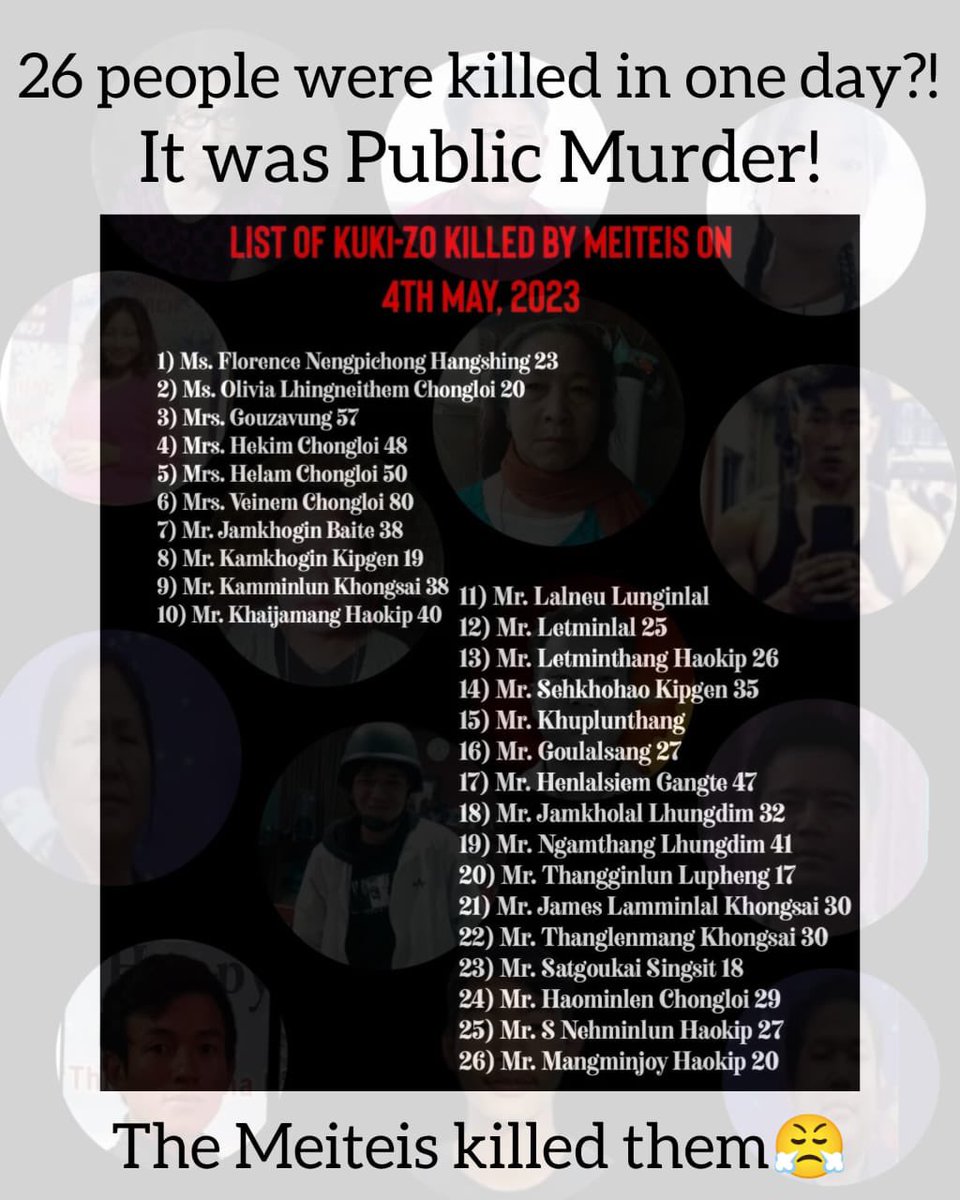 rptawz7's tweet photo. Raising a crucial question to the authorities: Where is the sanctity of Human Rights?

What are Human Rights?

If we contemplate the horrifying scenarios of a mother paraded naked, a son beheaded, a father burnt alive, and a daughter subjected to gang-rape, wouldn't we unequivocally assert that Human Rights have been violated? Regrettably, this is the harrowing reality faced by the Kuki-Zo community.

As we raise our voices against these atrocities, we demand justice for the victims. It is imperative that authorities take immediate and decisive action to safeguard Human Rights.

#StandUp4HumanRights
#MeiteiViolates_UniversalHumanRights
#Justice4Kuki_ZoVictims 
#HumanRightDay