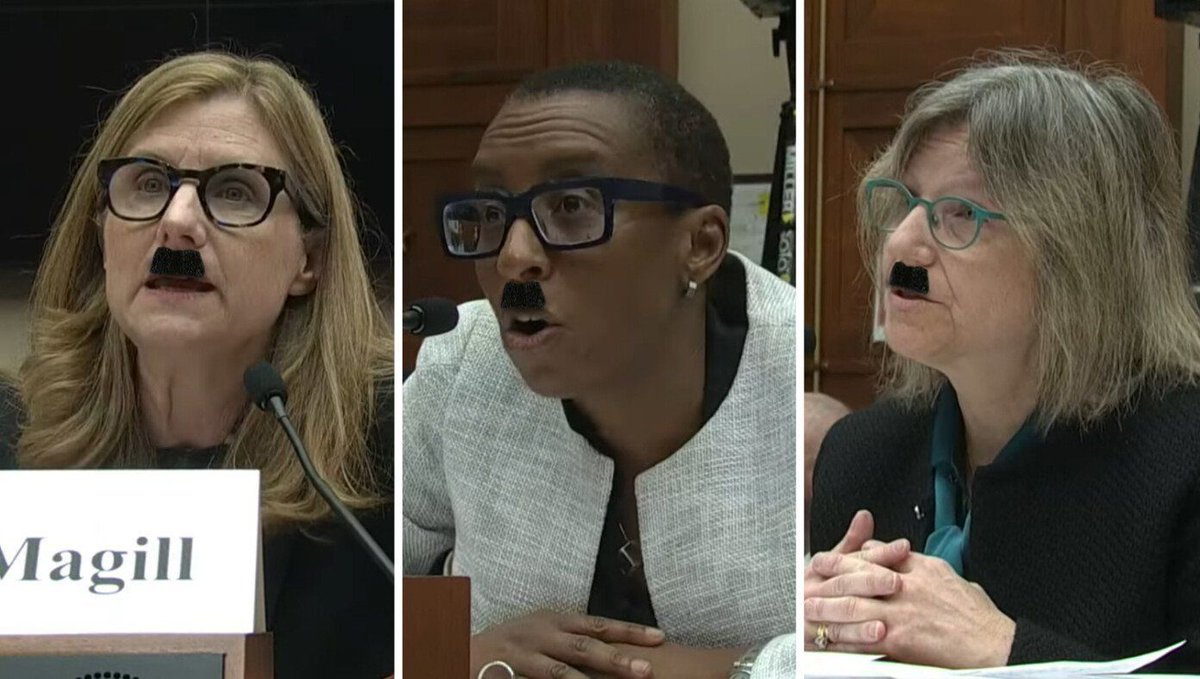 TheBabylonBee's tweet photo. 'Not All Calls For Genocide Are Bad,' Say Ivy League Presidents Sporting Cool New Mustaches https://t.co/ln7FqUt31i https://t.co/tvFWLIE7OS