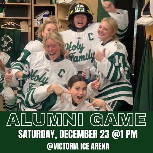 The girls will have their toughest game of the year on the 23rd:) the alumni will be back at the VIC! Festivities immediately following at Winchester and Rye…will be a great day! Go fire!🔥🏒🏒🔥👵⁦<a href="/HolyFamilyFire/">Holy Family Catholic High School</a>⁩