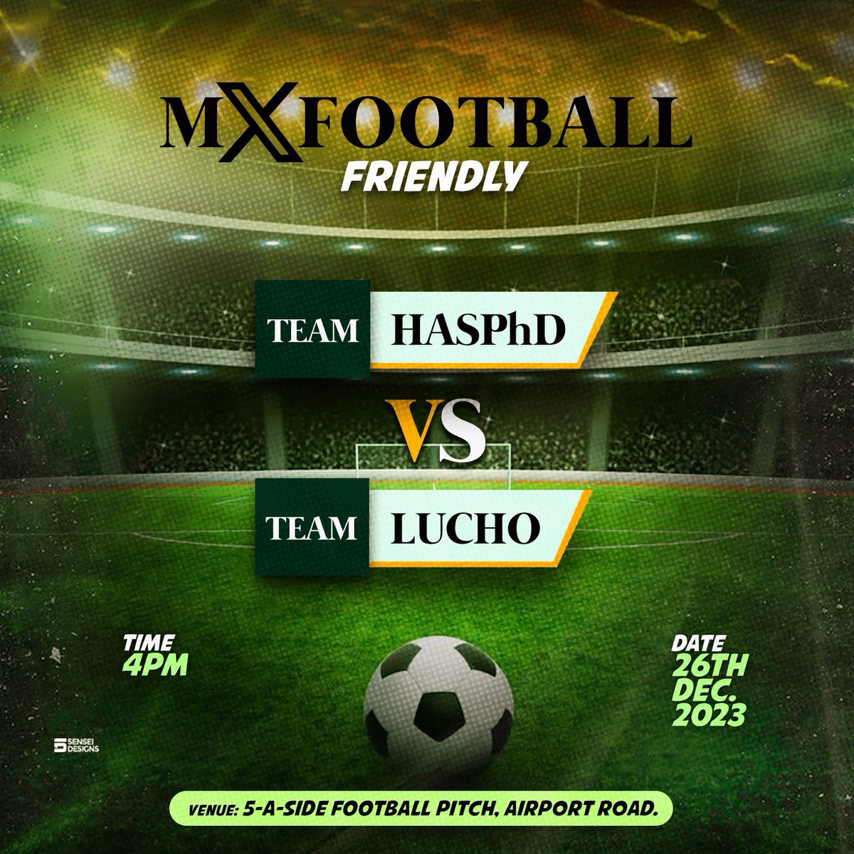 HELLO MX PEOPLE 🔥🔥🔥

This is coming live to your door step. A friendly football match has been scheduled between my two bosses, Team <a href="/HASPhD/">Aliyu, H. S.</a> and Team <a href="/itz_Lucho/">Lucho</a>.

Come one come all and have fun as my brother’s team (Team <a href="/itz_Lucho/">Lucho</a>) will defeat Team <a href="/HASPhD/">Aliyu, H. S.</a> 

DON’T MISS OUT!!!