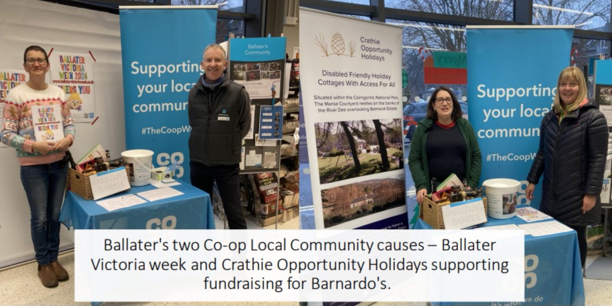 Wilsonpaulh's tweet photo. Great day at the Ballater Co-op store with Ballater's Local Community causes for this round. Raising awareness and funds for @barnardos. Over £200 raised by Co-op members and visitors @coopuk . Thanks to everyone who contributed. #Itswhatwedo https://t.co/MRJr89s6bt