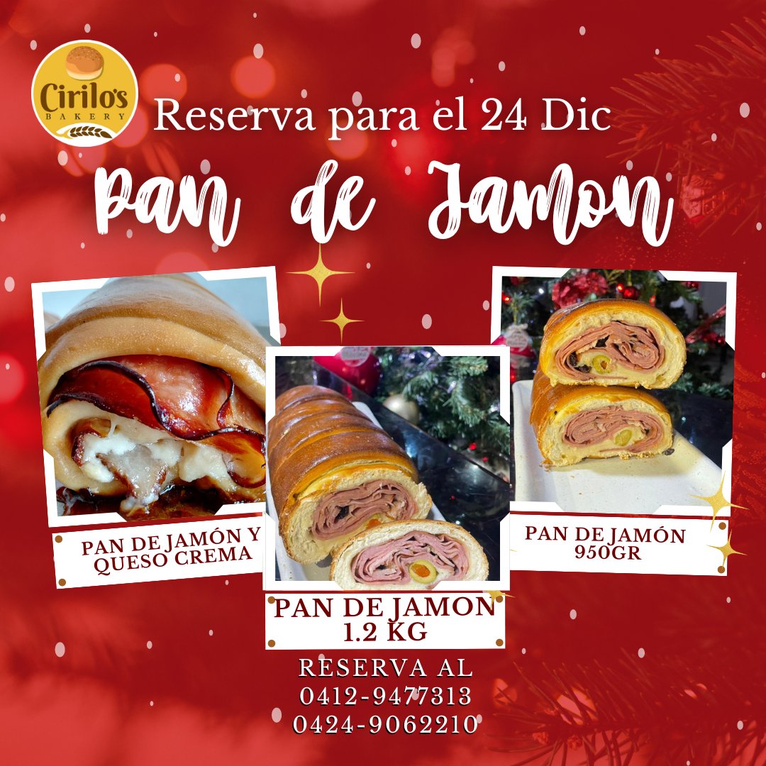 LuisJBravo's tweet photo. Reserva tu pan de Jamón para este 24 de Diciembre con los mejores Cirilos Bakery al 04249062210 o 04129477313 https://t.co/z14zTXGDMK