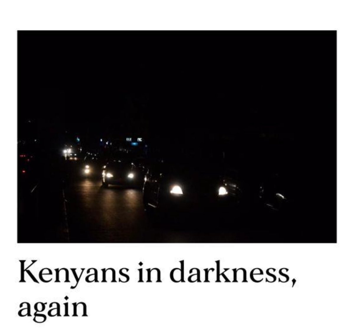 Kenya plunged into National wide power blank out. 
In JKIA, Same story, same Problem , Same black out and same press conference tomorrow. What a Shame!