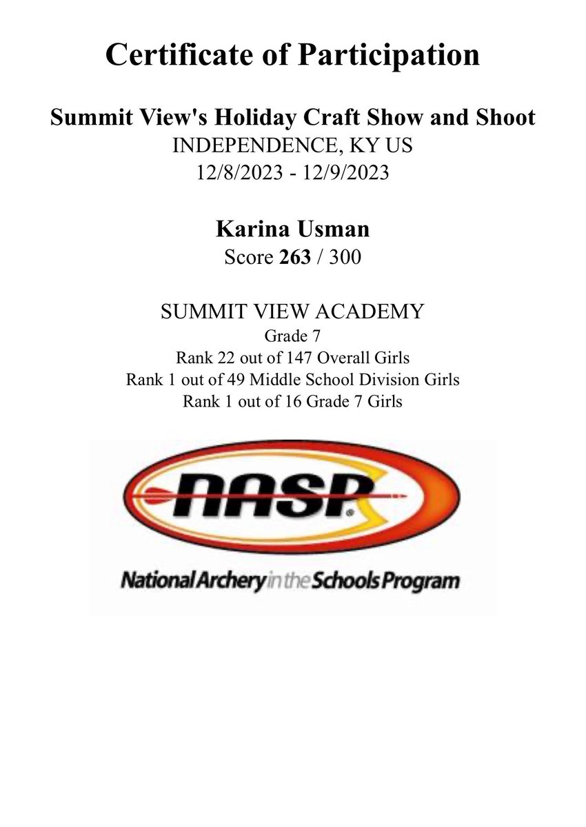 CarlaUsman's tweet photo. I am so proud of Karina! She beat her personal best score and came in 1st place in the middle school girls division. Way to go Karina! https://t.co/MjhmIaQurh