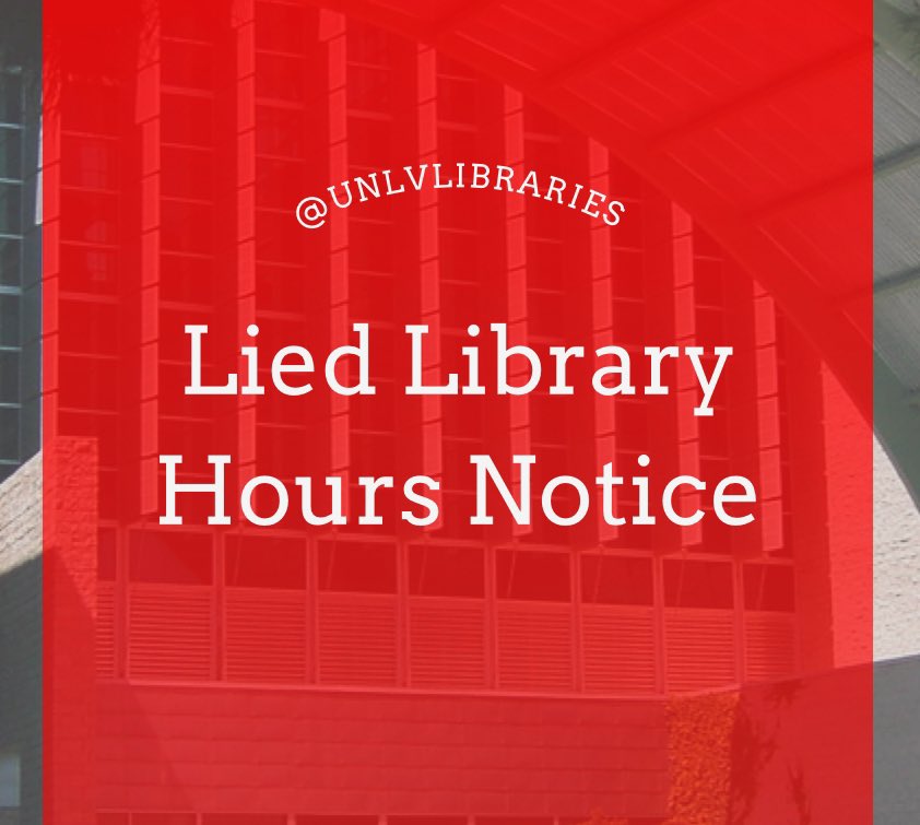 Lied Library will reopen on Monday, December 11 from 8am - 5pm. These will be Rebel Hours. Only those with an NSHE ID will be permitted access to the building. These will be our Monday - Friday hours until the spring semester begins. We will not be open on Saturday and Sunday.